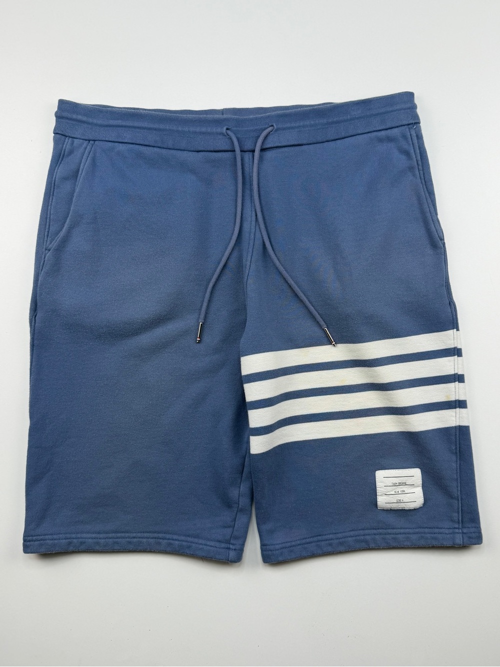 Thom Browne 4 Bar Cotton Adjustable Drawstring Sweatshorts Mens 4 XL Blue White
